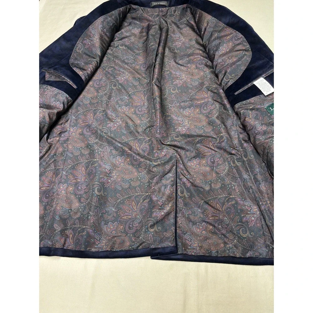 Lauren Ralph Lauren Mens 50R Navy Blue Velvet  Blazer Paisley Lining Coat